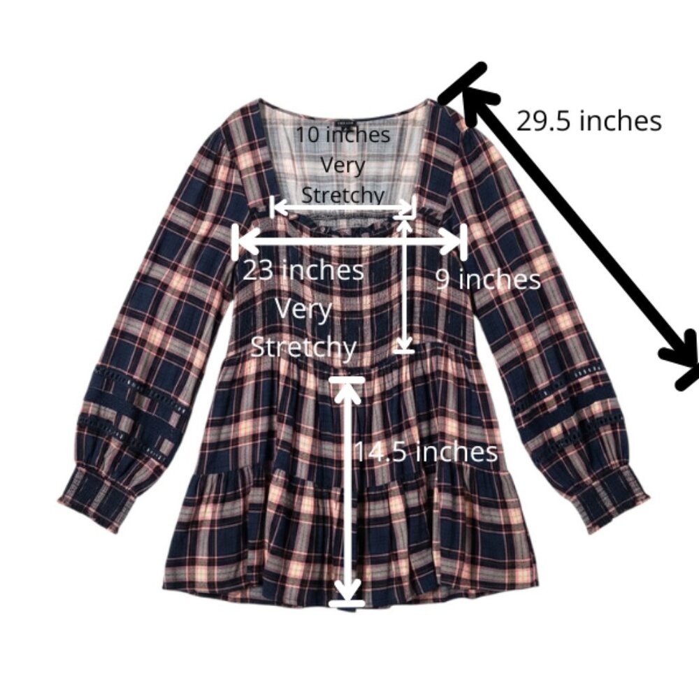 EUC Torrid Babydoll w/ Lace Insert Smocked Tiered Top Blue/Pink Plaid SZ4 ( 26) - Picture 7 of 8